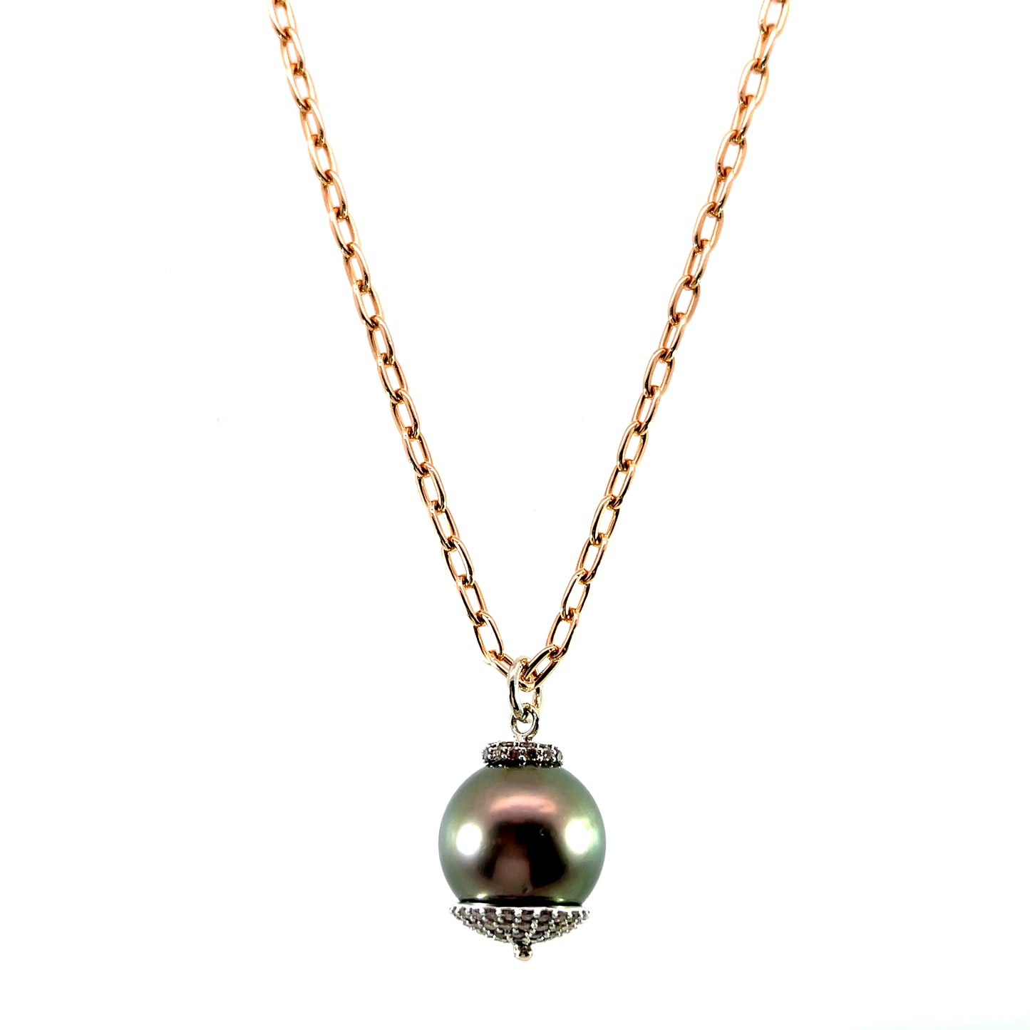 Tahitian Pearl Pendant with 18k White Gold and Cognac Diamonds