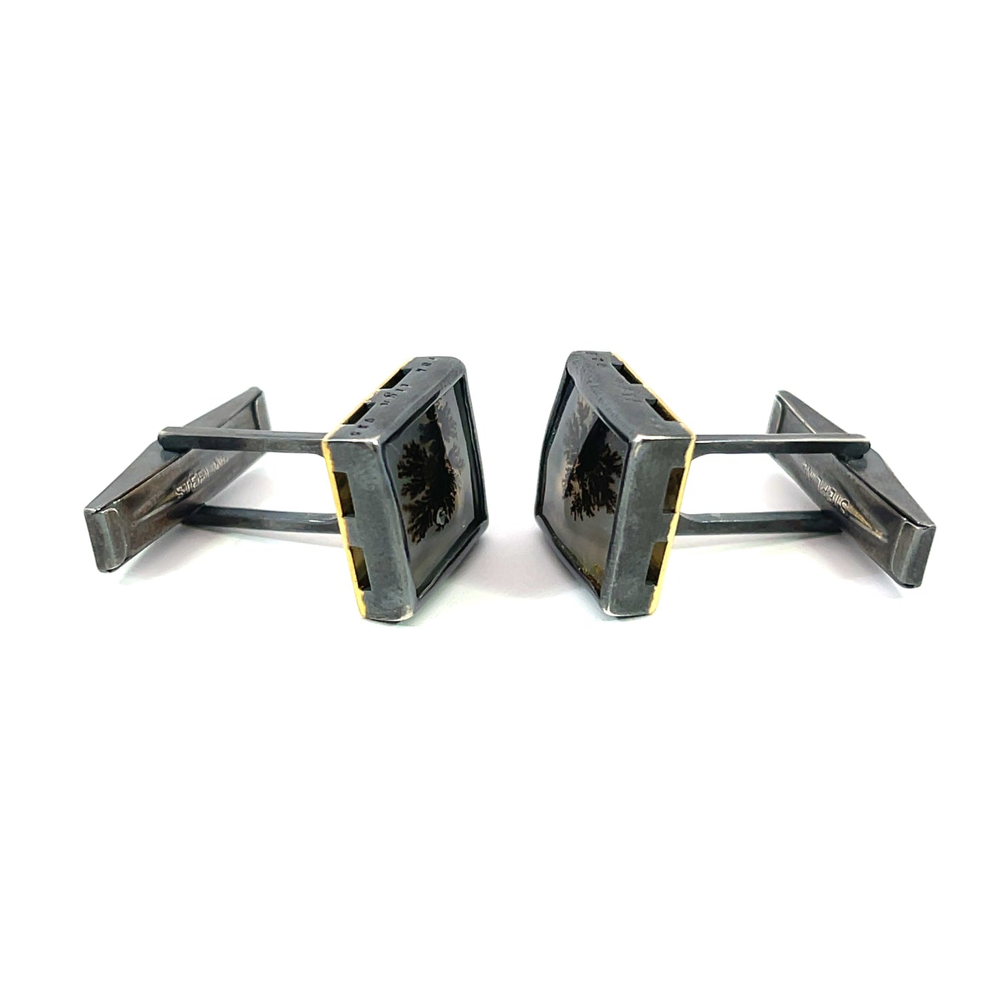 Dendritic Quartz Cufflinks in Silver and 18k Gold