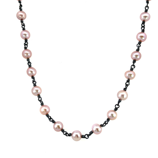 Oxidized Sterling Silver and Lavender Freshwater Pearl Necklace