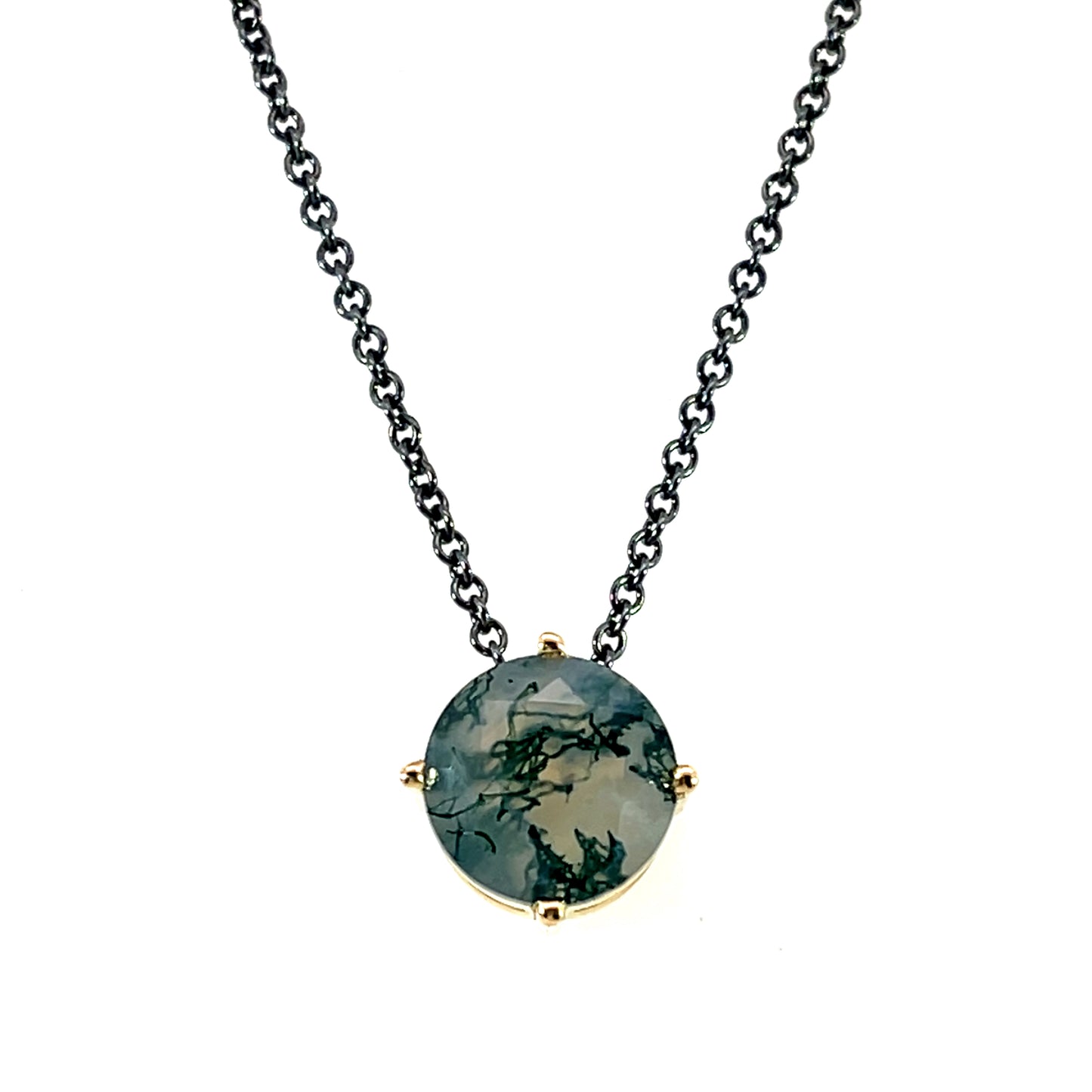 18k Yellow Gold Moss Agate Pendant Necklace