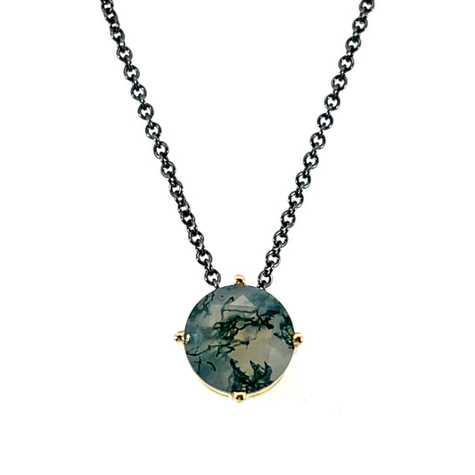 18k Yellow Gold Moss Agate Pendant Necklace