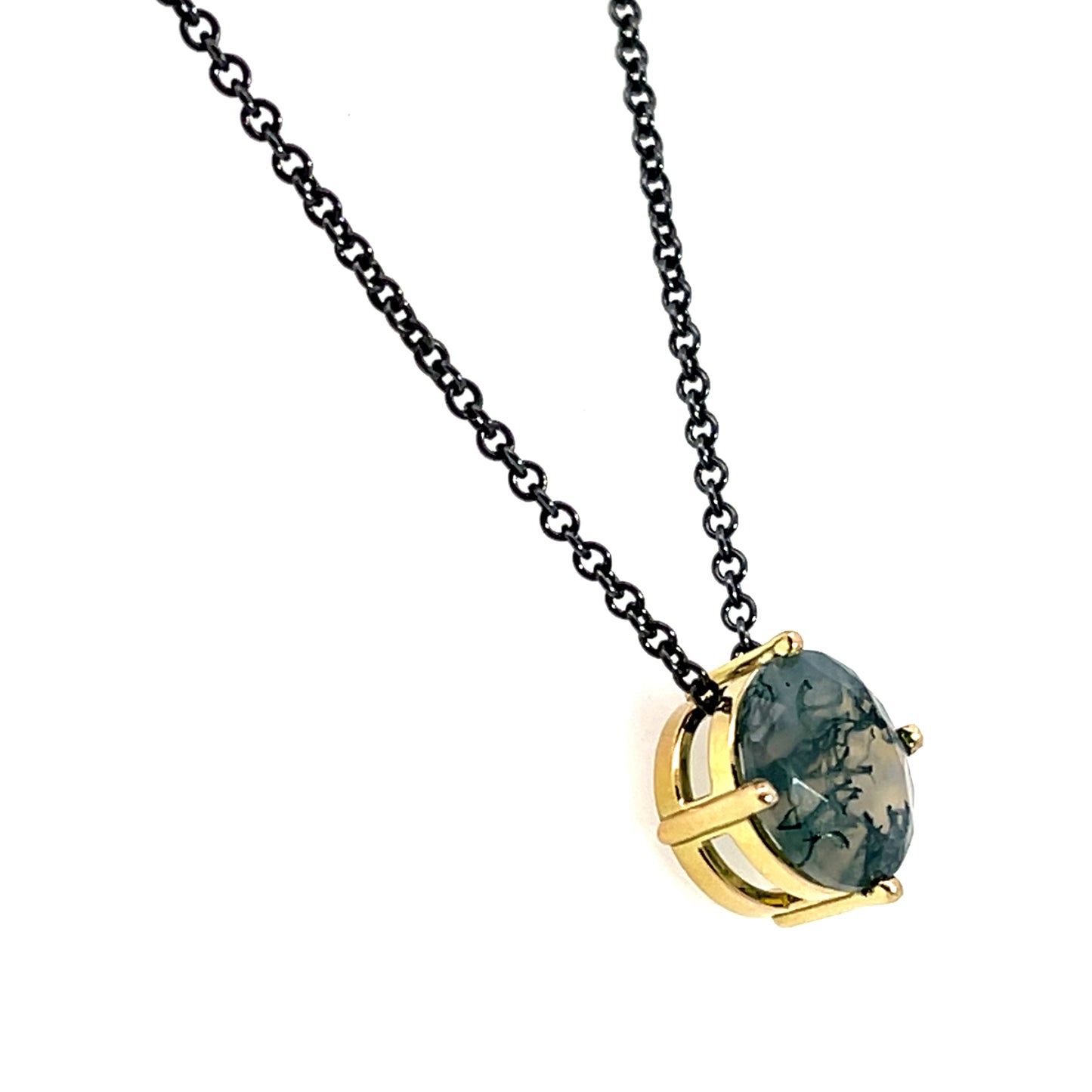 18k Yellow Gold Moss Agate Pendant Necklace