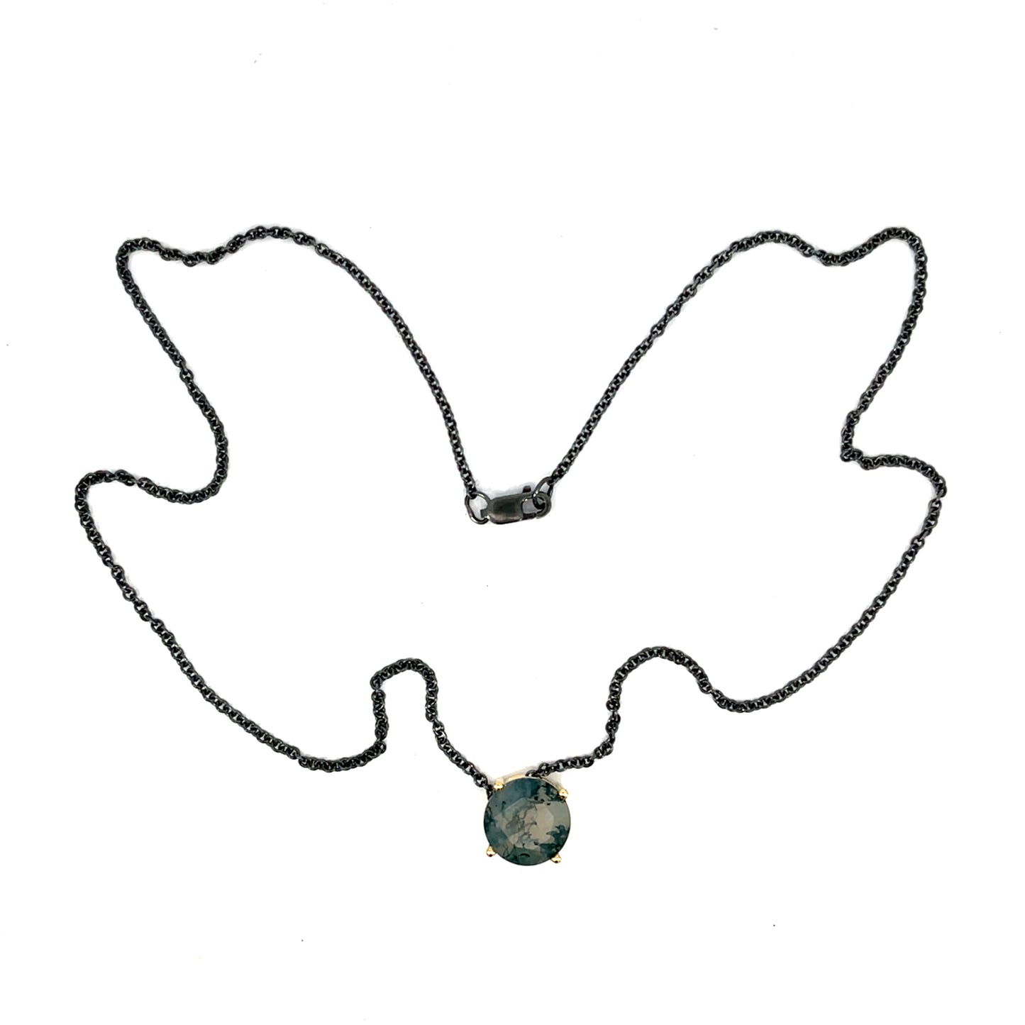 18k Yellow Gold Moss Agate Pendant Necklace