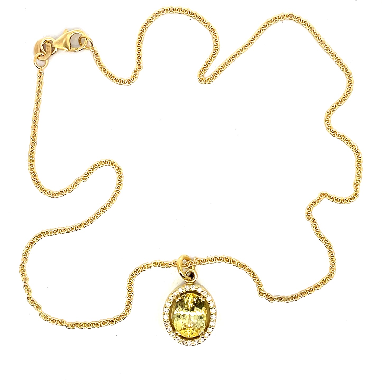Oval Yellow Sapphire Halo Pendant in 18k Yellow Gold