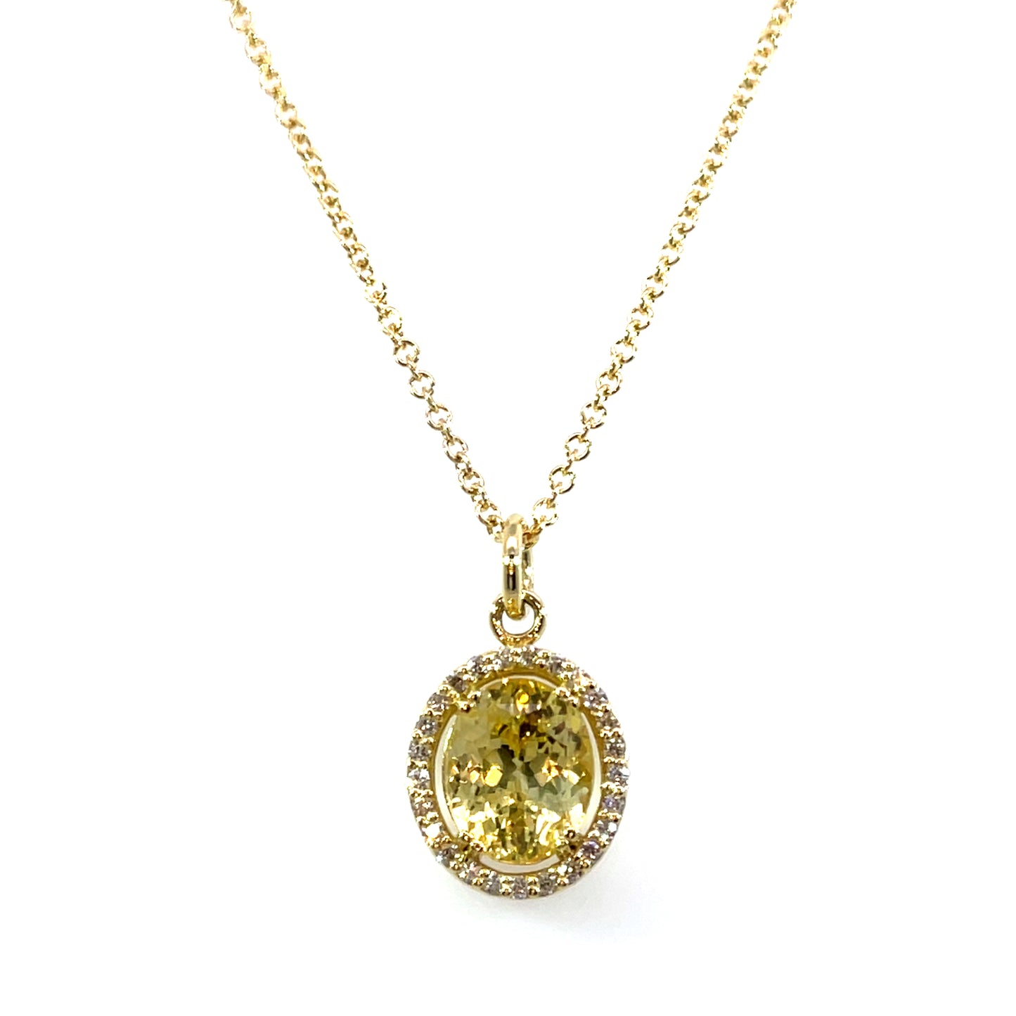 Oval Yellow Sapphire Halo Pendant in 18k Yellow Gold