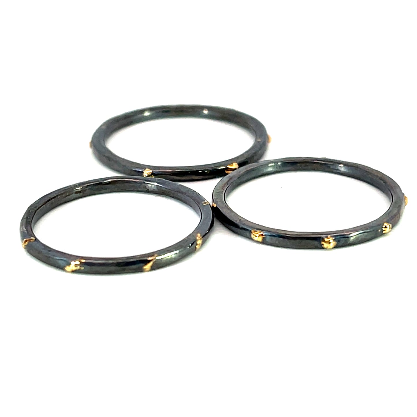 Oxidized Sterling Silver and18k Yellow Gold Stacking Rings