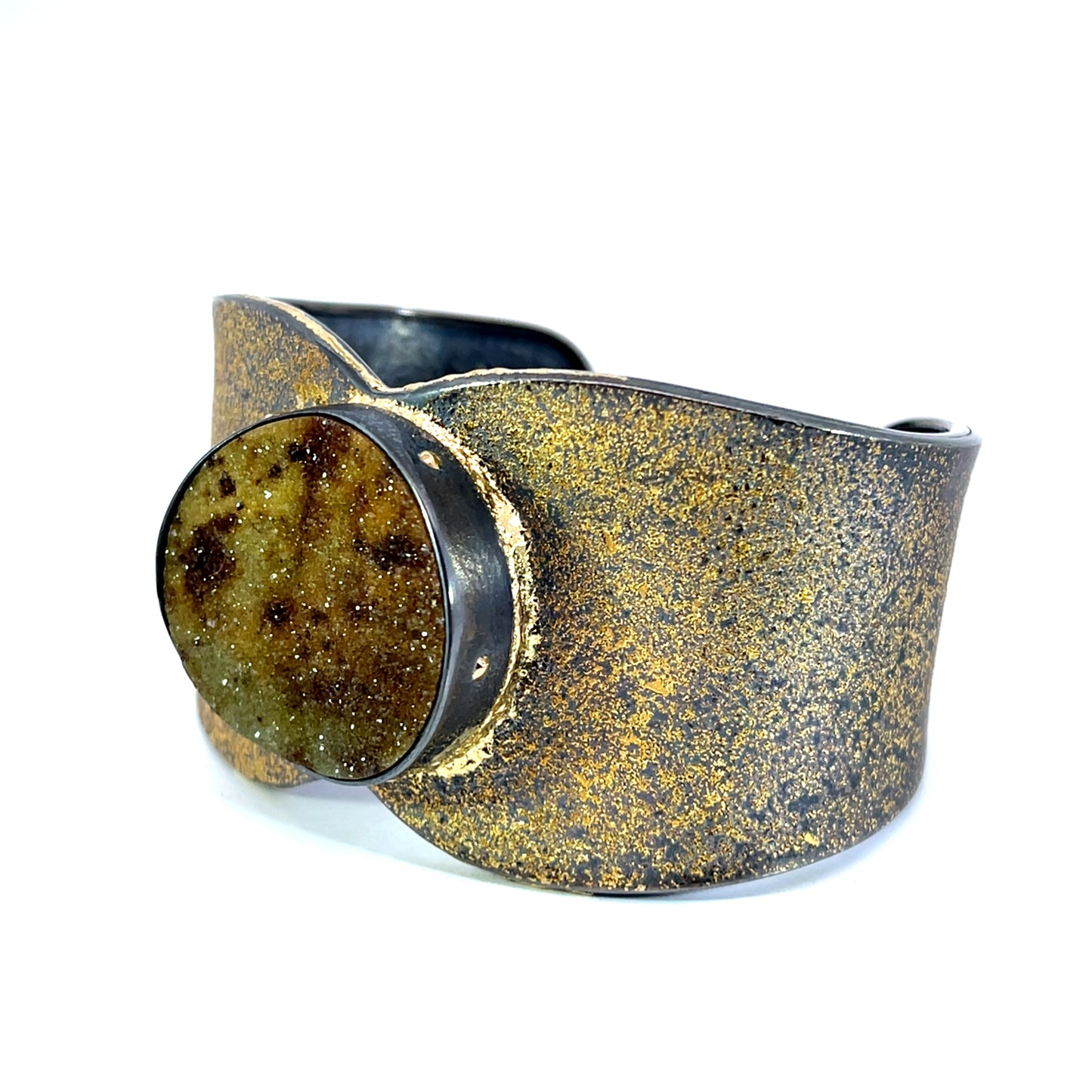 Oxidized Sterling Silver Cinnamon to Cognac Druzy Cuff with Yellow Gold