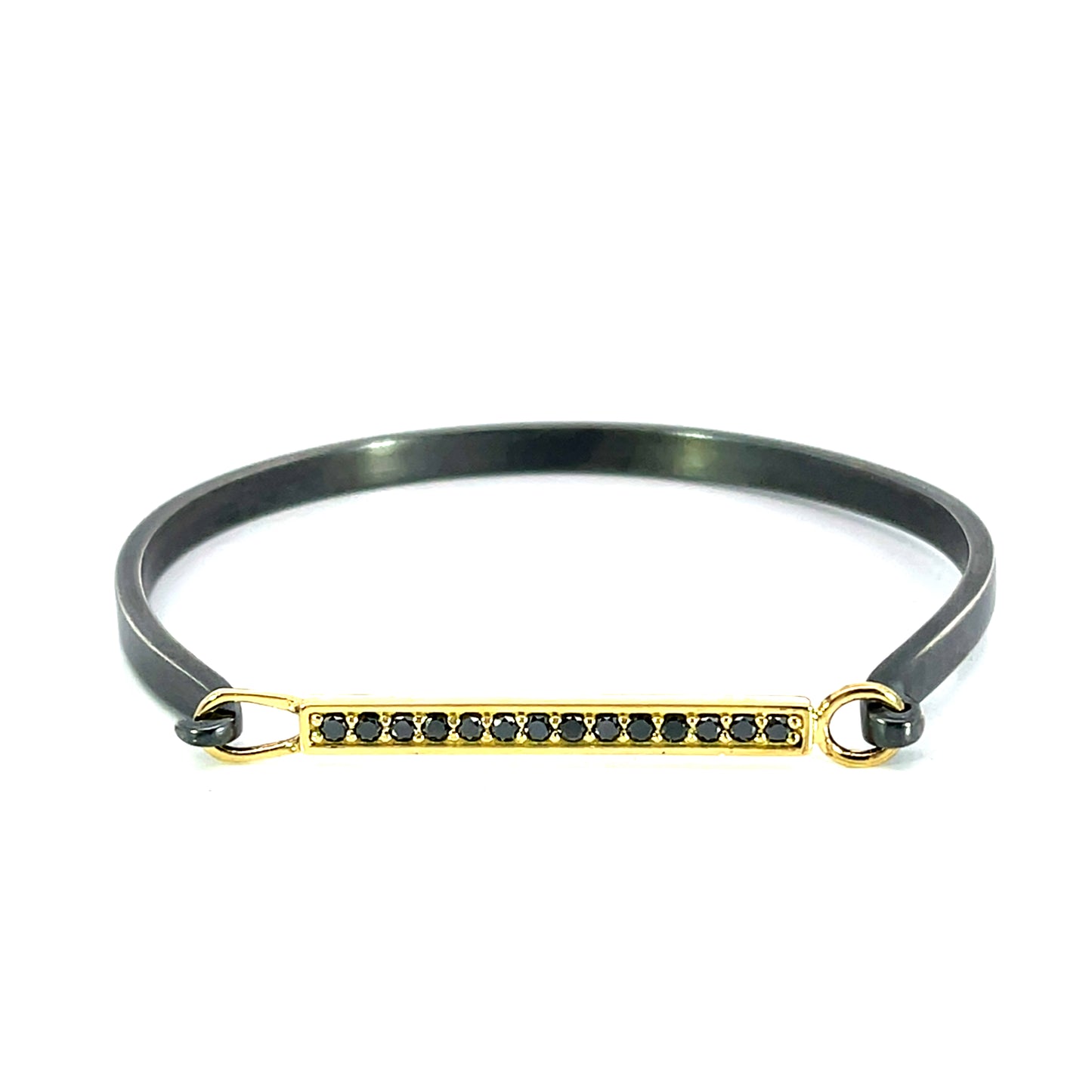 Oxidized Sterling Silver and 18k Yellow Gold Bracelet with Black Diamonds
