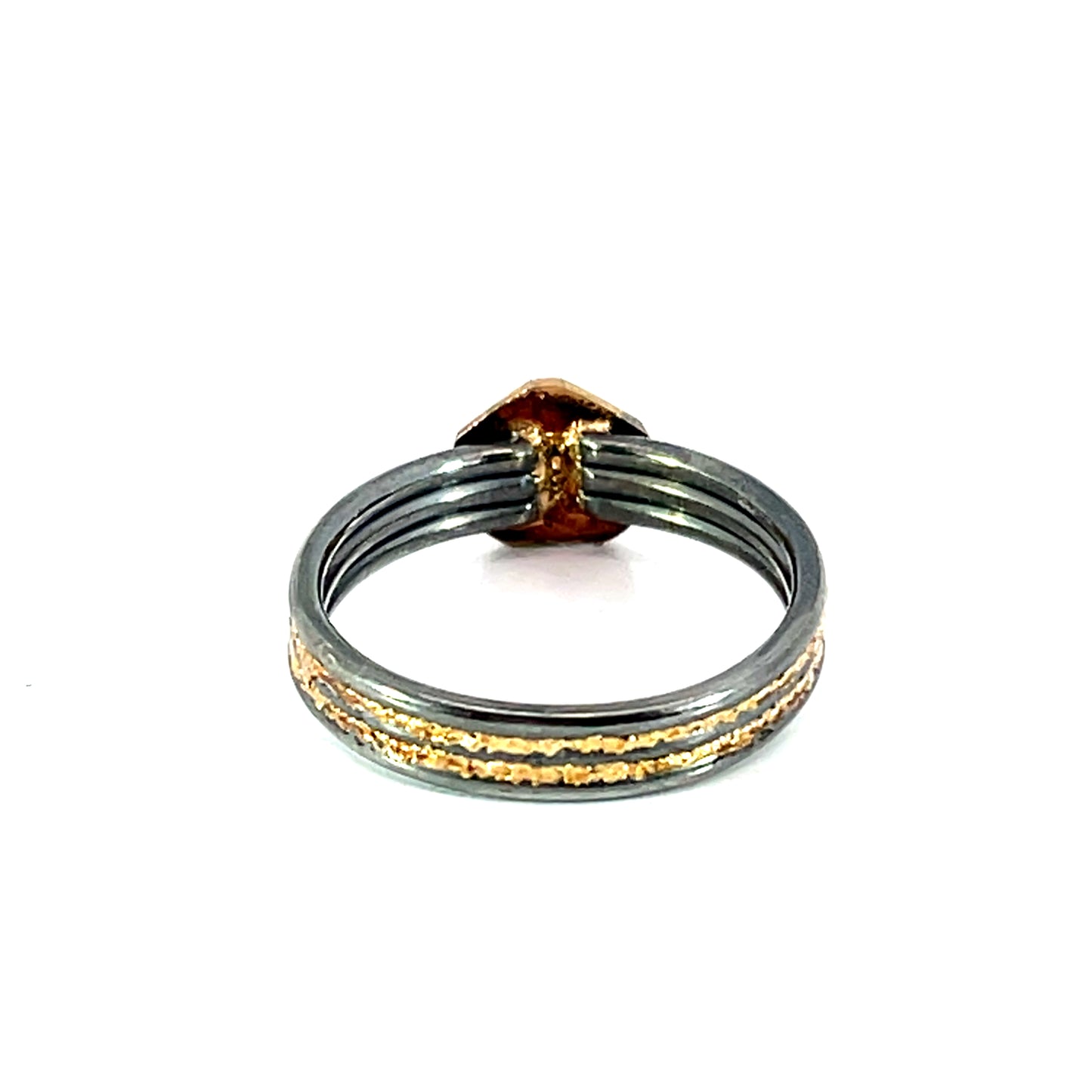 (Size 6) Oxidized Sterling Silver and 14k Yellow Gold Petite Double Band Pentagon Ring