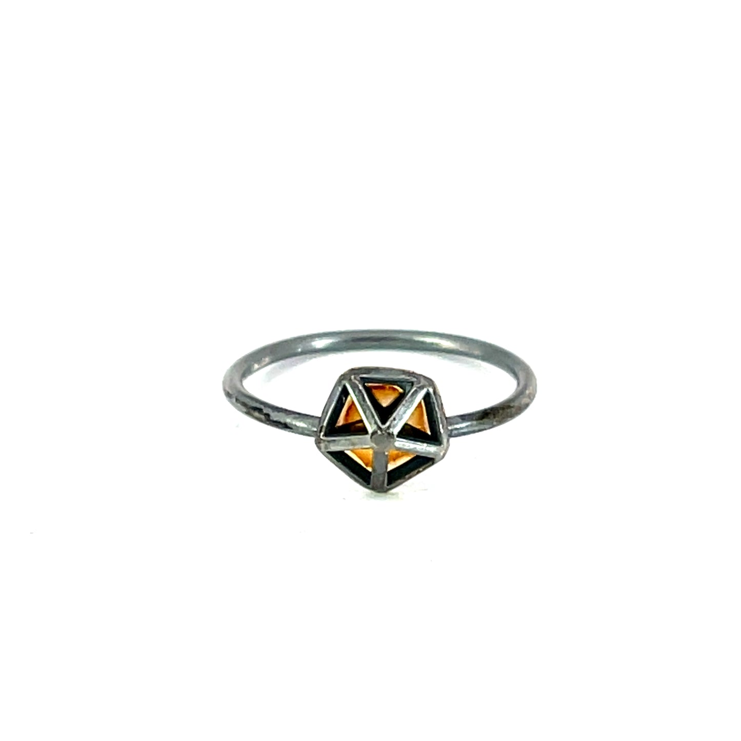 (Size 5.5) Oxidized Sterling Silver and 14k Yellow Gold Petite Pentagon Slim Band Ring