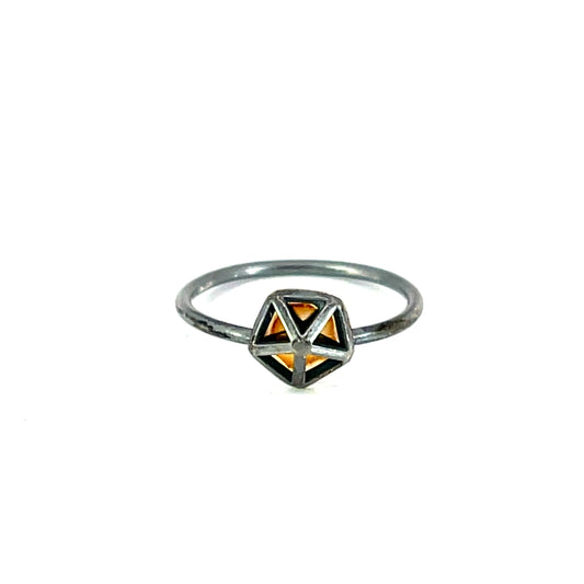 (Size 5.5) Oxidized Sterling Silver and 14k Yellow Gold Petite Pentagon Slim Band Ring