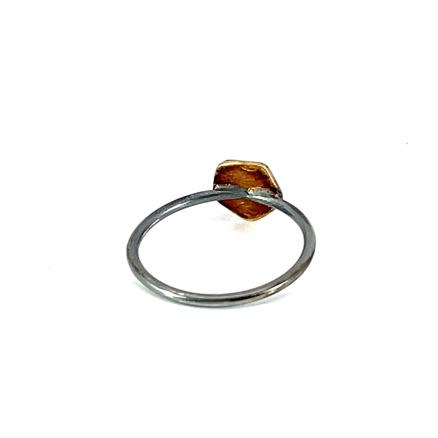 (Size 5.5) Oxidized Sterling Silver and 14k Yellow Gold Petite Pentagon Slim Band Ring