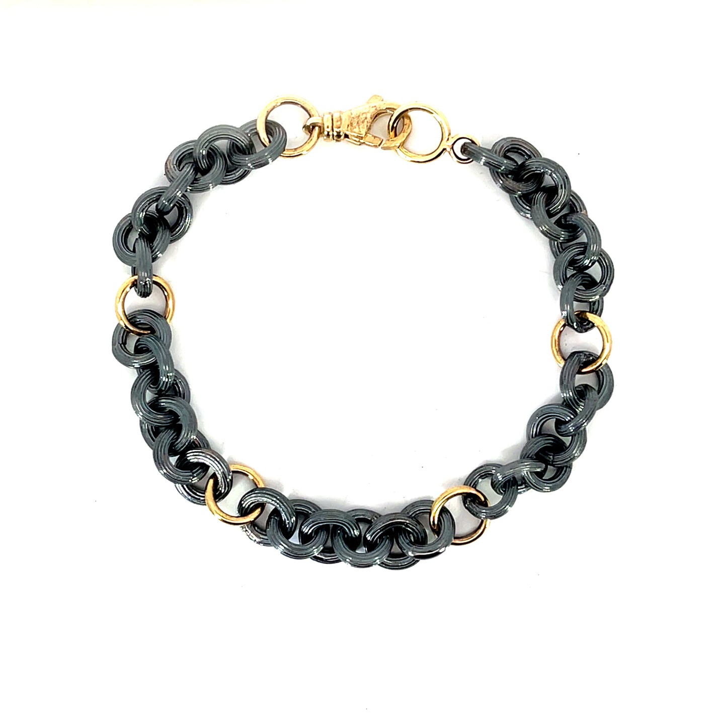 Oxidized Sterling Silver and 18k Yellow Gold Chain Link Bracelet