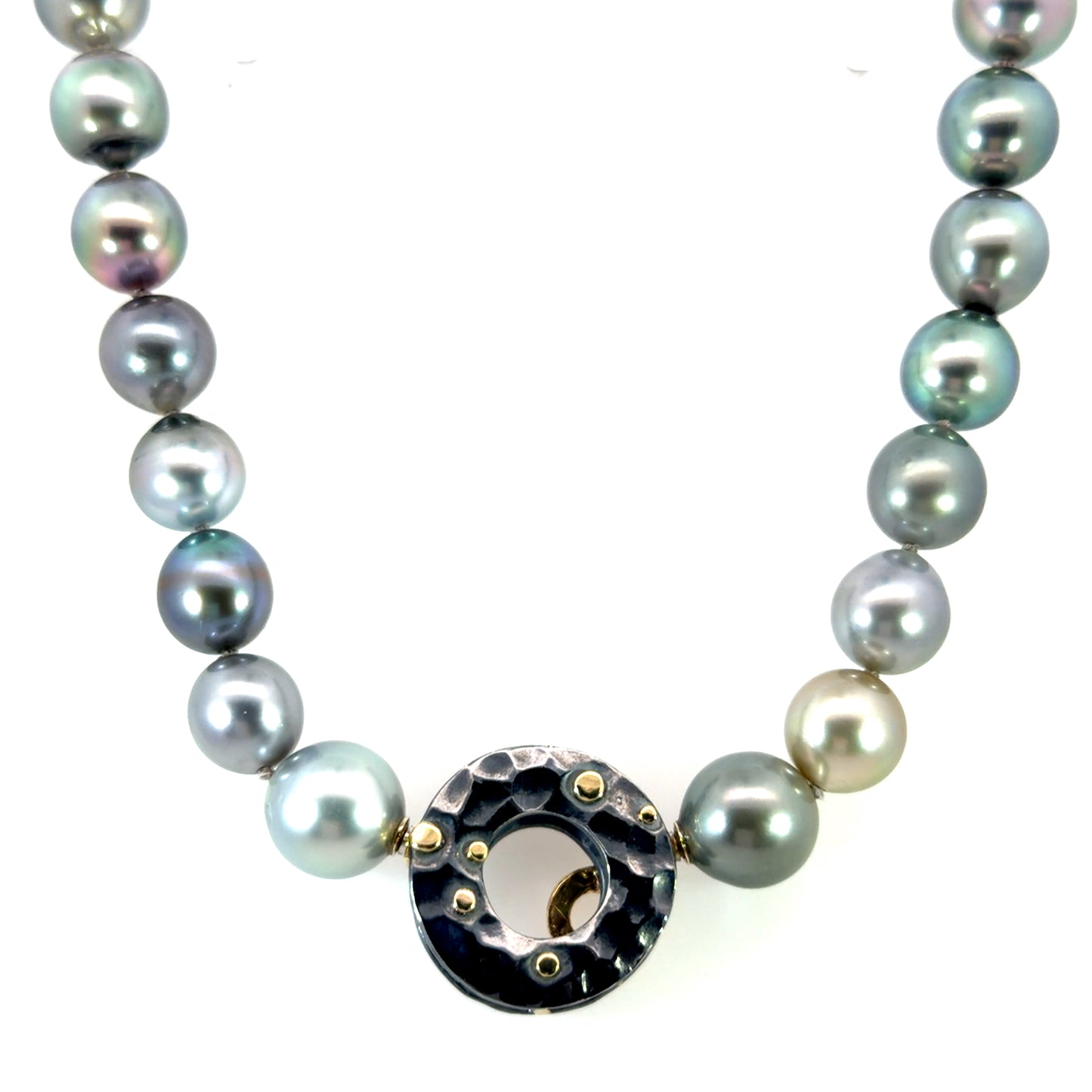 Oxidized Sterling Silver Donut Clasp with 18k Yellow and Rose Gold