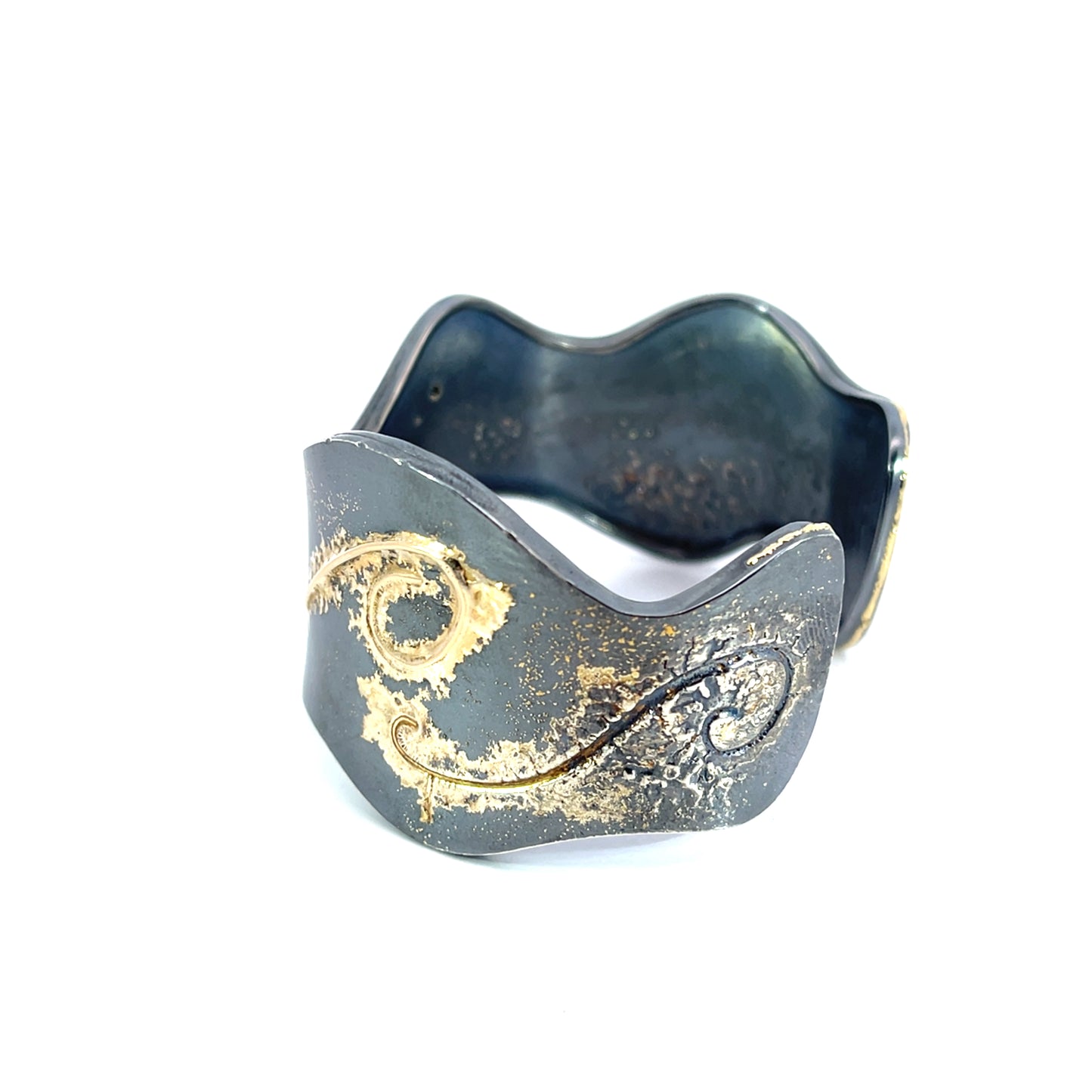Oxidized Sterling Silver Cuff with Yellow Gold and Black Diamonds