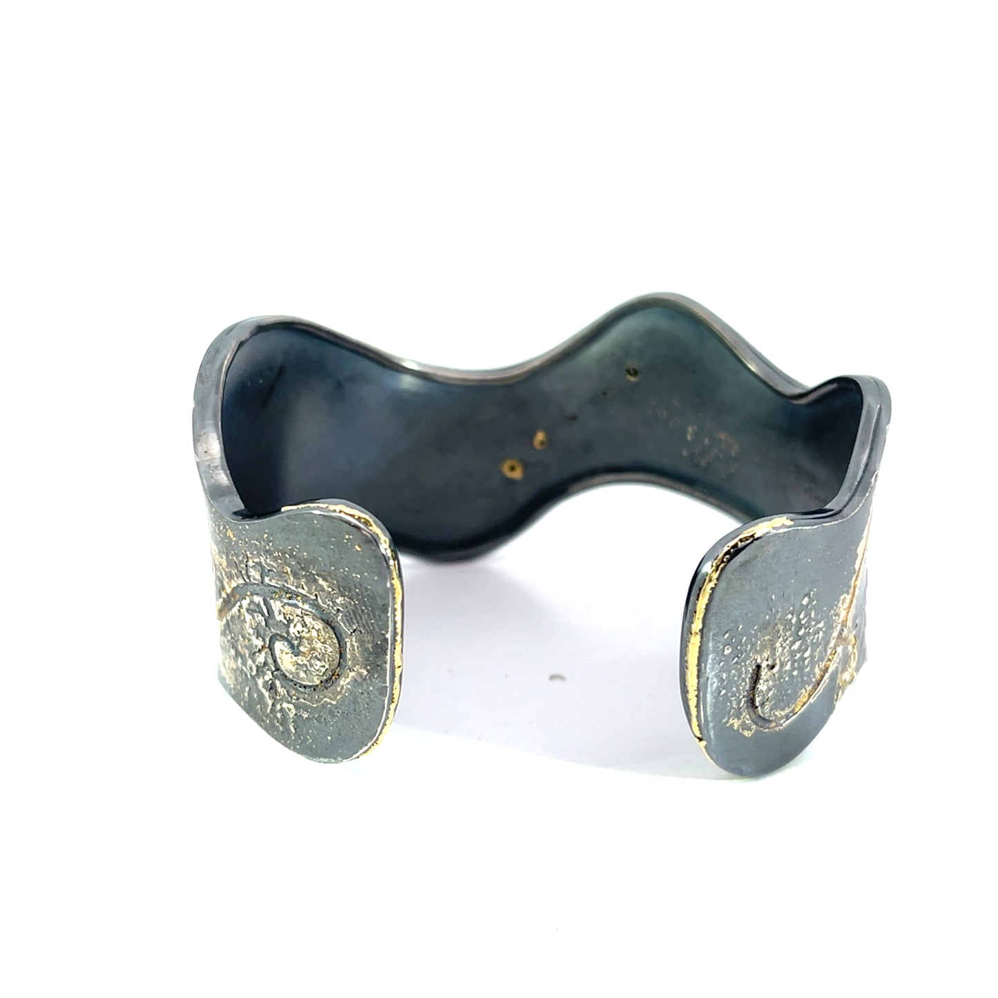 Oxidized Sterling Silver Cuff with Yellow Gold and Black Diamonds