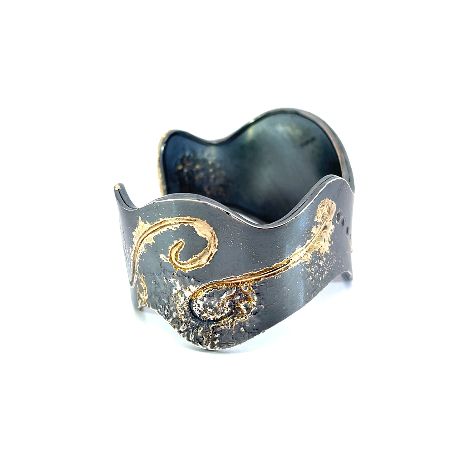 Oxidized Sterling Silver Cuff with Yellow Gold and Black Diamonds