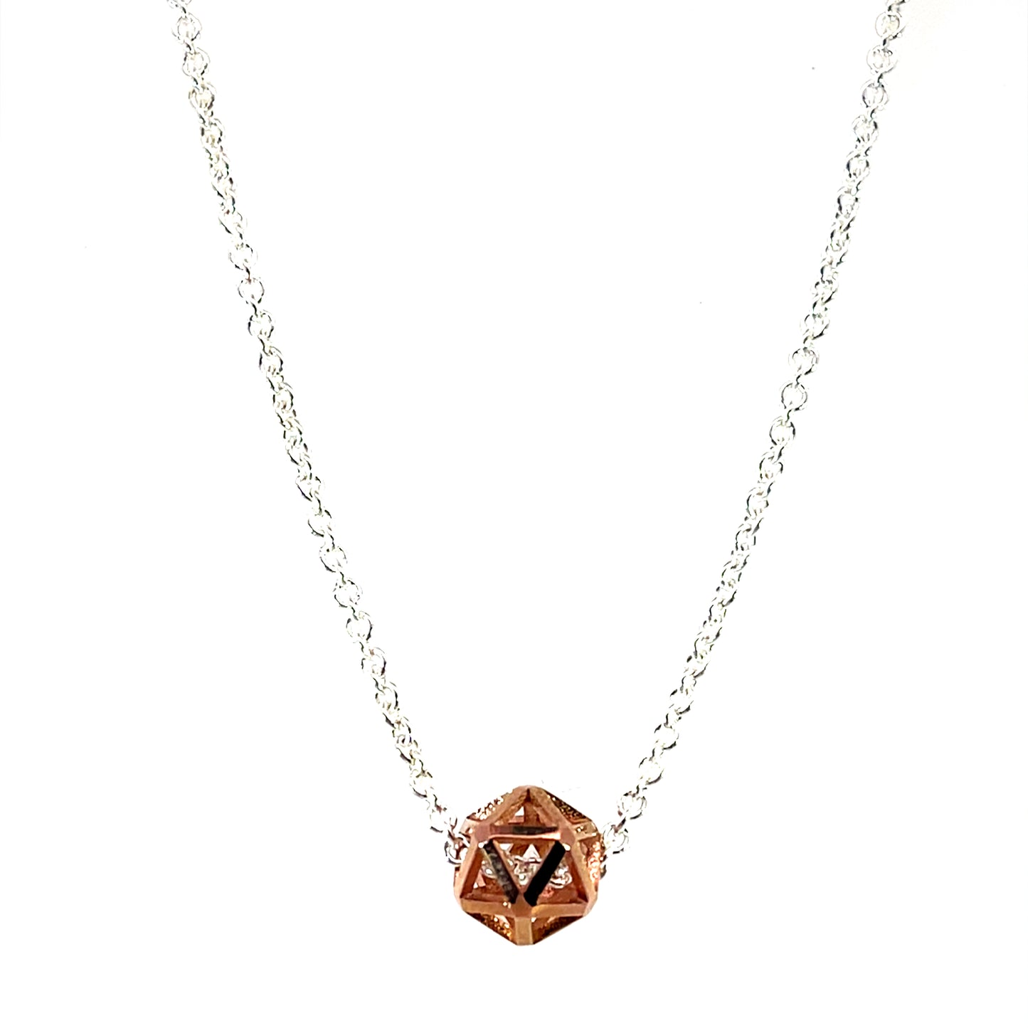 Rose Gold Plated Isohedron Necklace on a Sterling Silver Chain