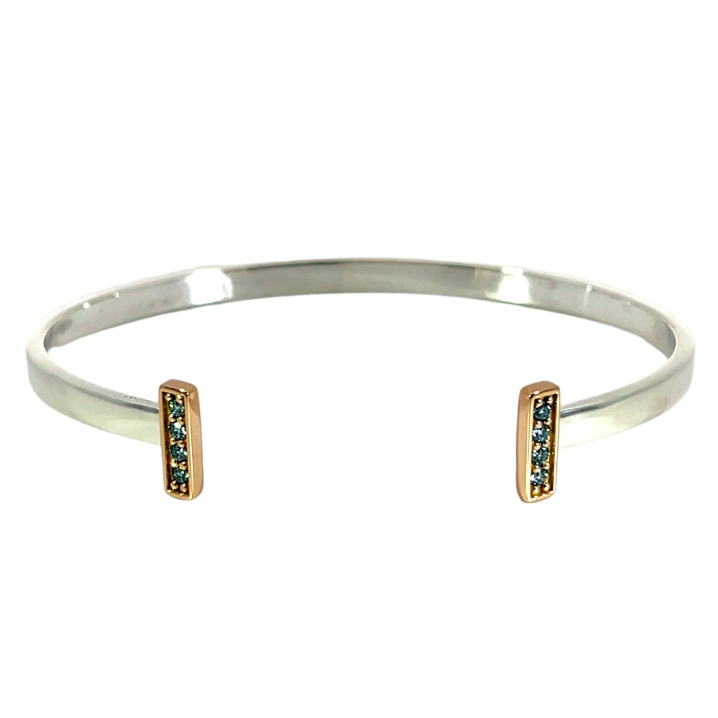 Sterling Silver and 18k Rose Gold Bracelet with Aqua Blue Diamonds