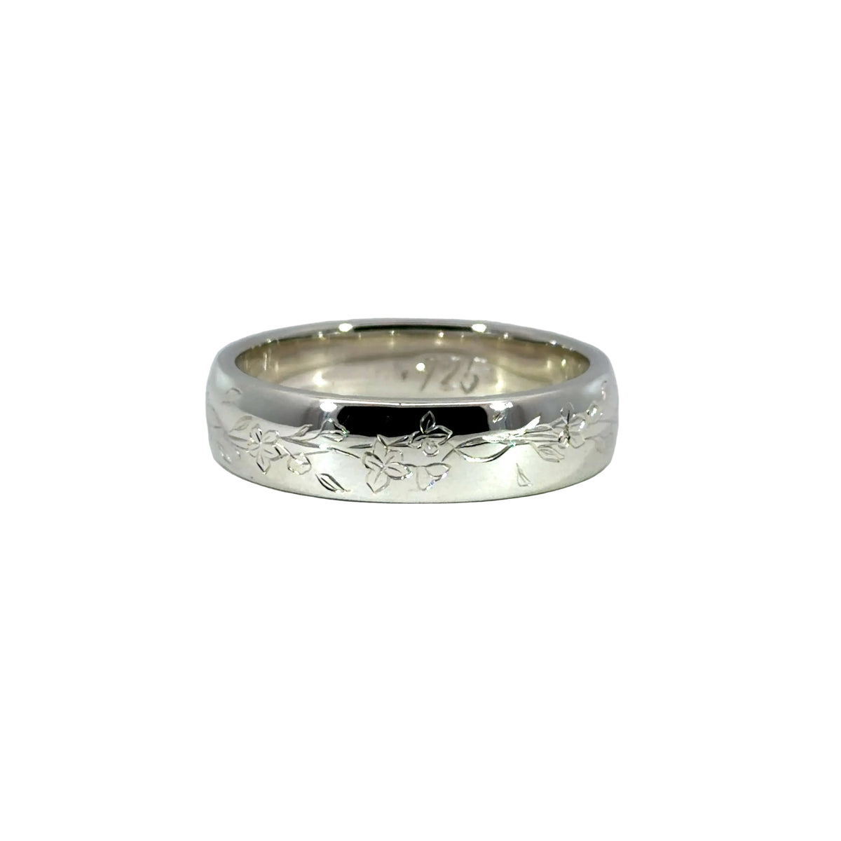 9 Sterling Silver Marigold Flower Engraved Band