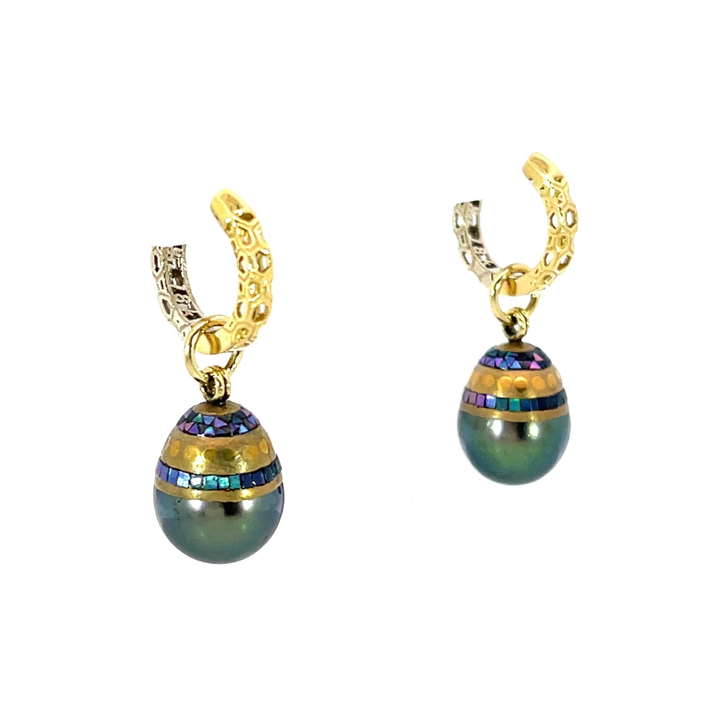 Stripe Motif Maki-e Tahitian Drop Pearl Earring Jackets
