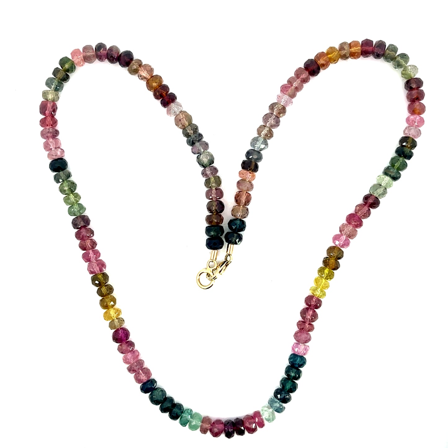 Watermelon Tourmaline Necklace with Yellow Gold Clasp