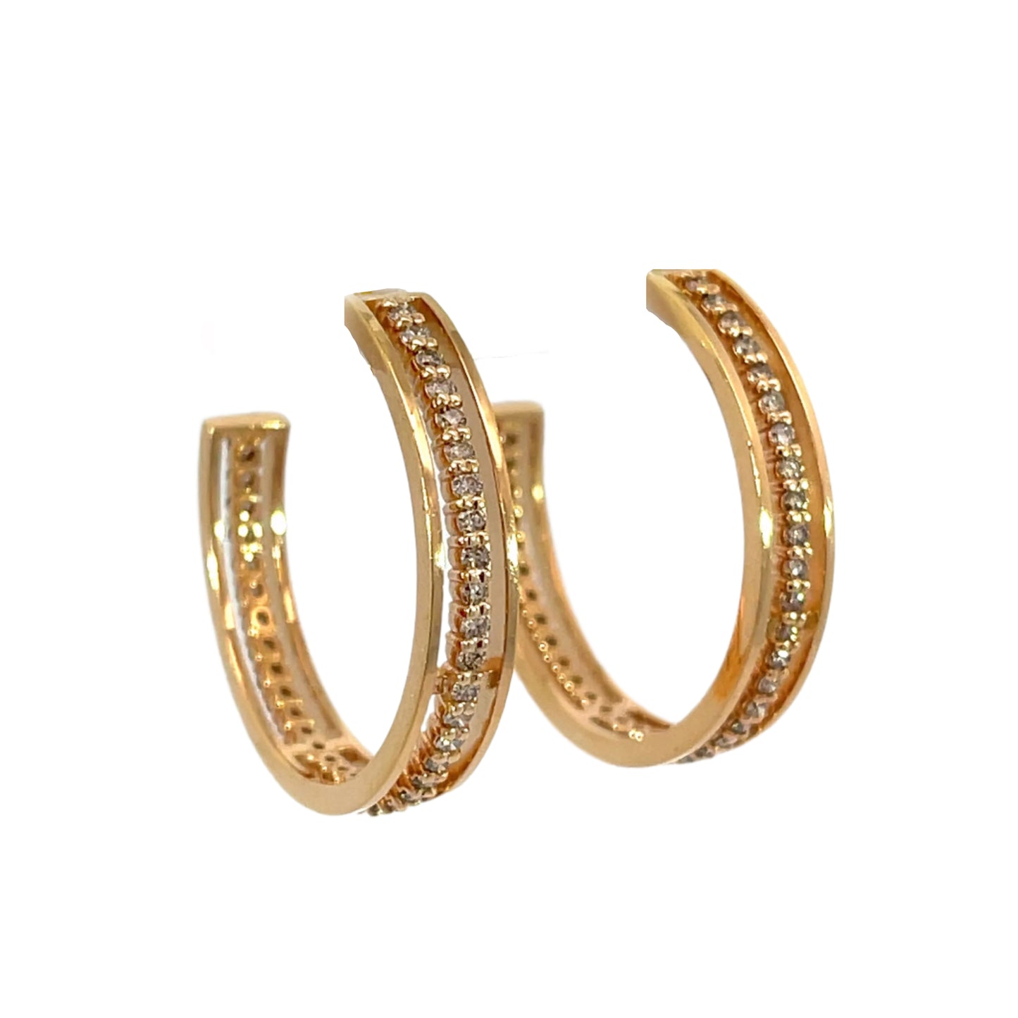 18k Rose Gold Floating Diamond Hoops