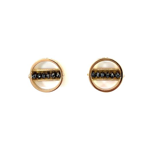 18k Rose Gold Black Diamond Circle Studs