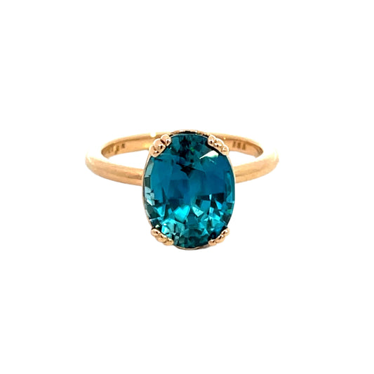 Blue Zircon Ring in 18k Rose Gold – 7.21 Carats
