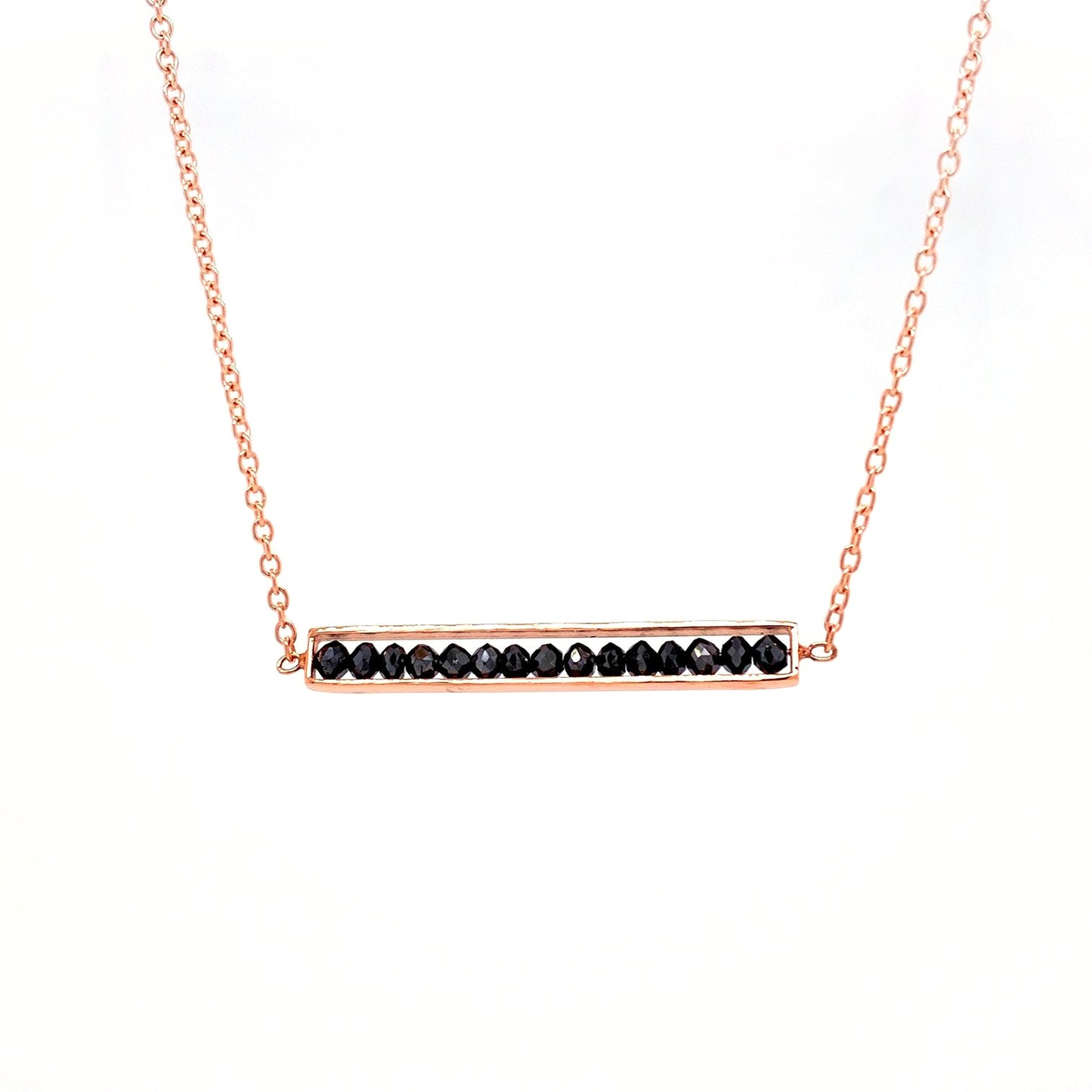 18k Rose Gold Black Diamond Bar Necklace