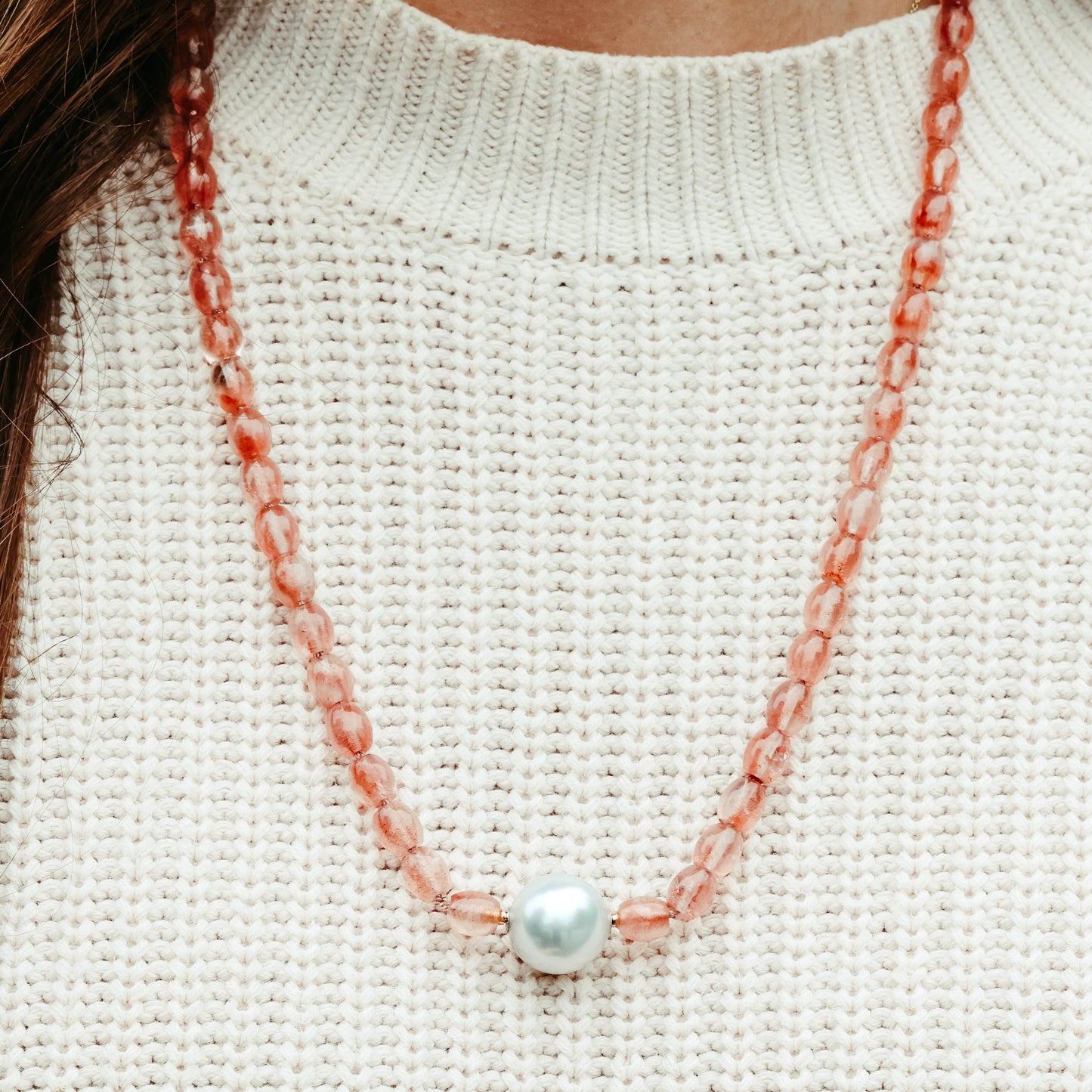 Strawberry Quartz Necklace with 18k Rose Gold