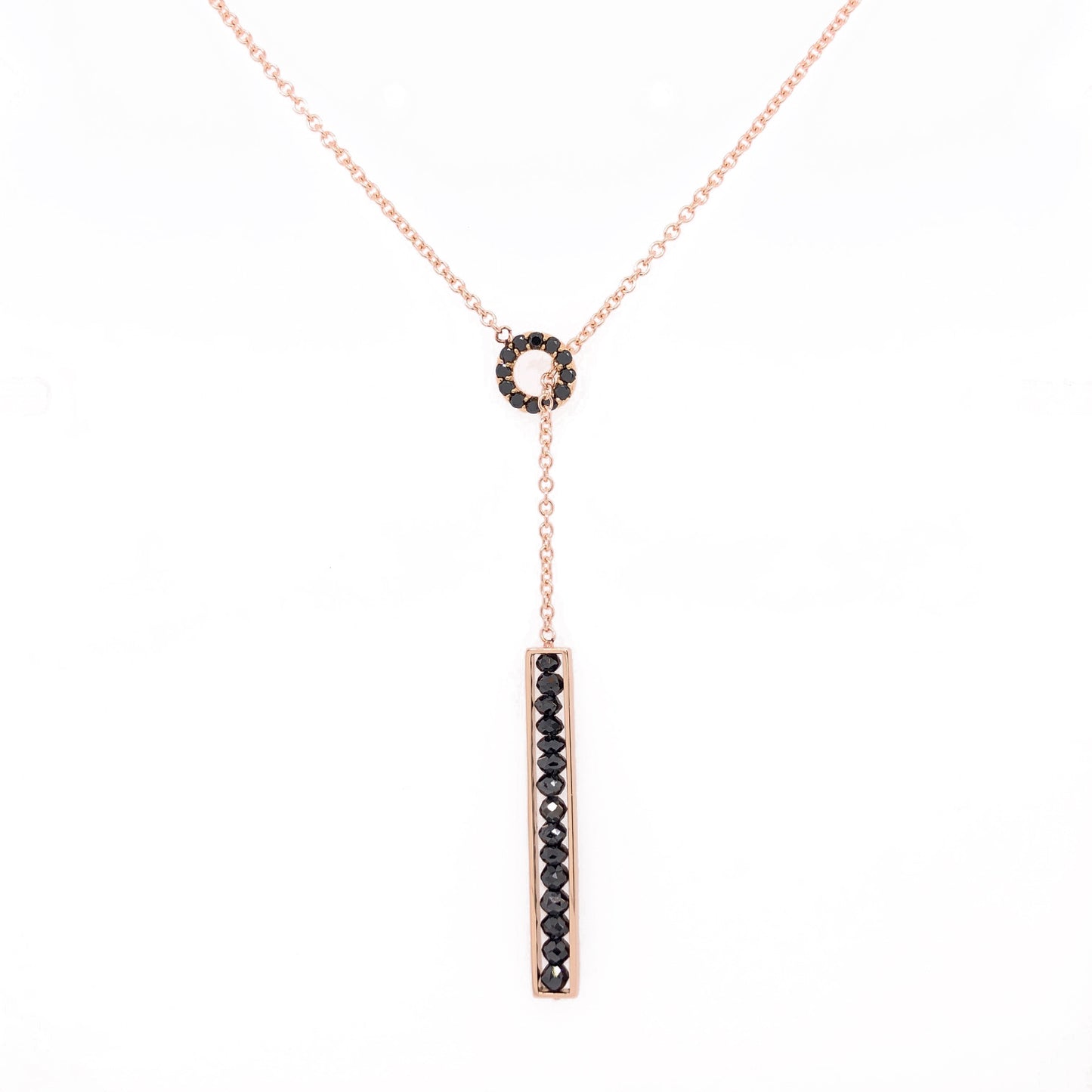 18k Rose Gold Black Diamond Lariat Necklace