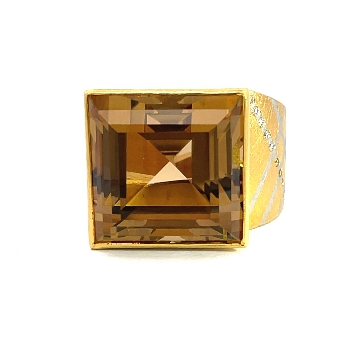 18k Yellow Gold and Platnium Citrine and Diamond Ring