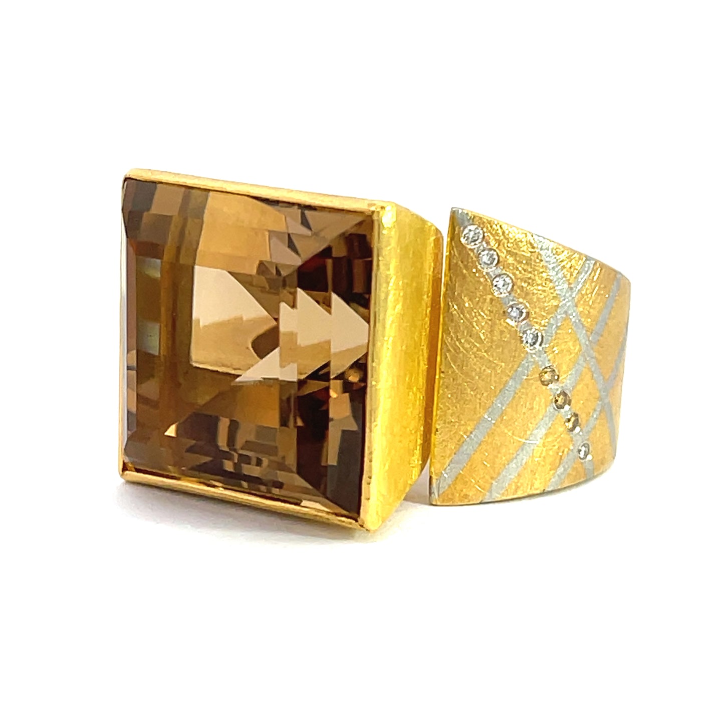 18k Yellow Gold and Platnium Citrine and Diamond Ring