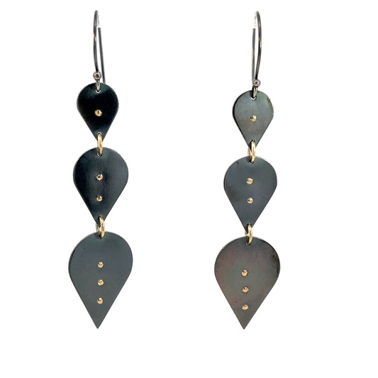 Gold & Oxidized Silver Long Teardrop Dangle Earrings