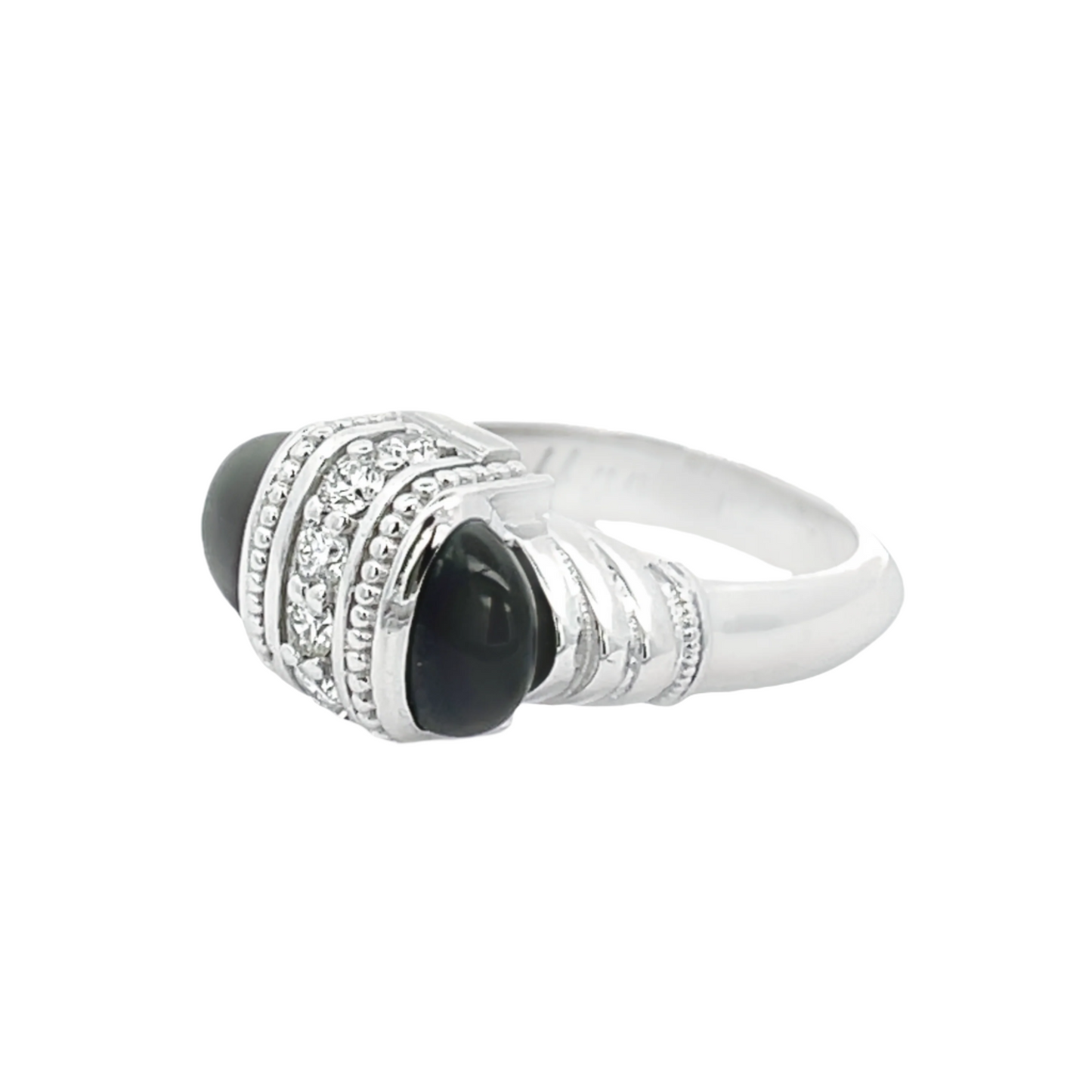 18k White Gold Onyx and White Diamond Arch Ring