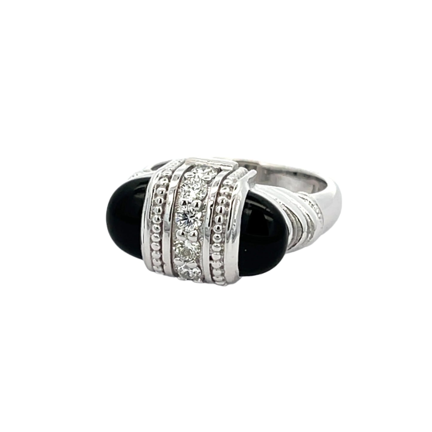 18k White Gold Onyx and White Diamond Arch Ring
