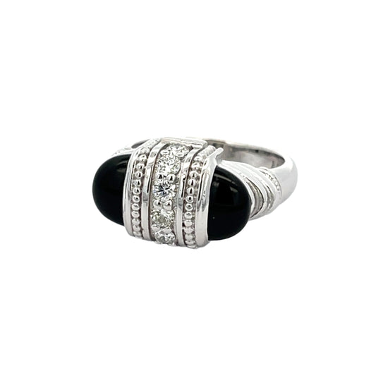18k White Gold Onyx and White Diamond Arch Ring