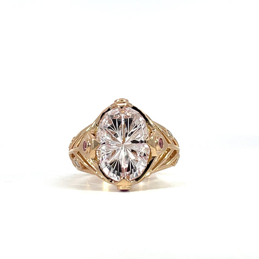 18k Rose Gold Skeletal Ring with Morganite & Diamonds