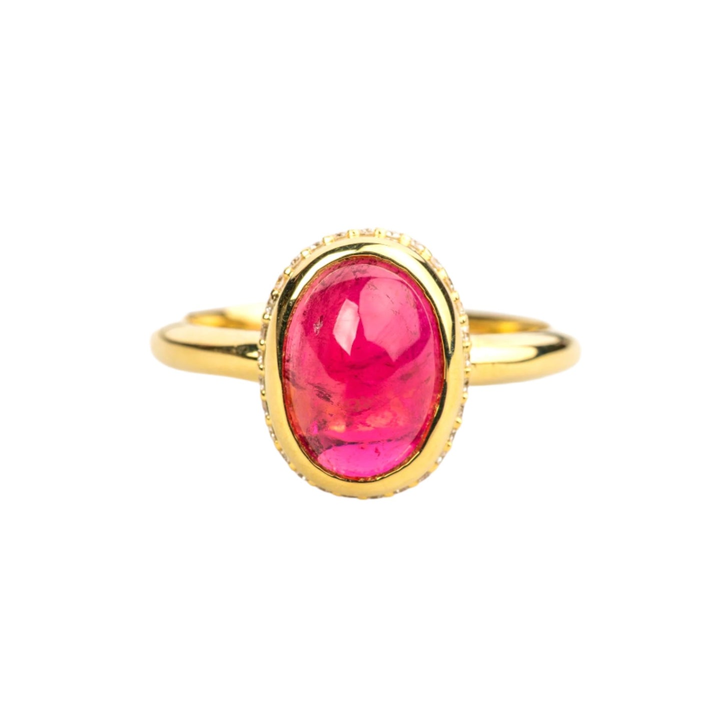 18k Yellow Gold Red Tourmaline and Diamond Ring