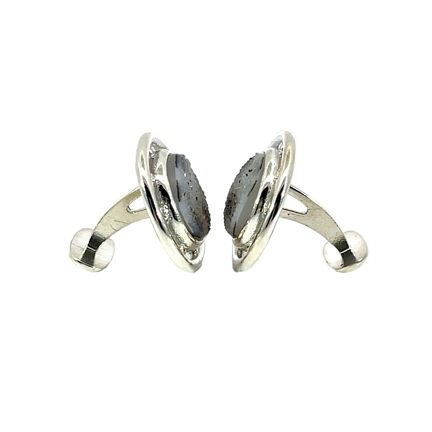 Sterling Silver Grey and White Druzy Cufflinks