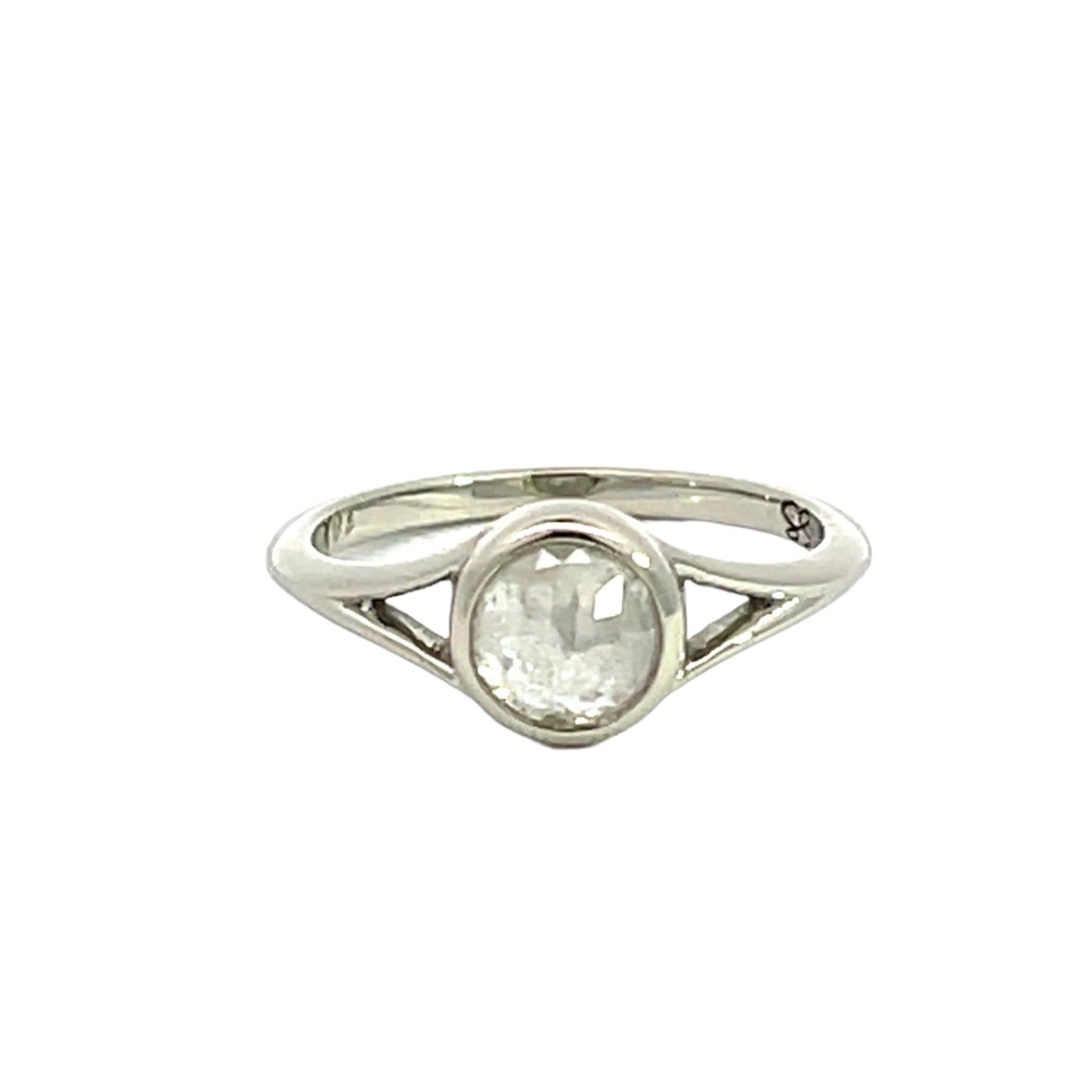 18k White Gold Round Grey Rose Cut Diamond Ring