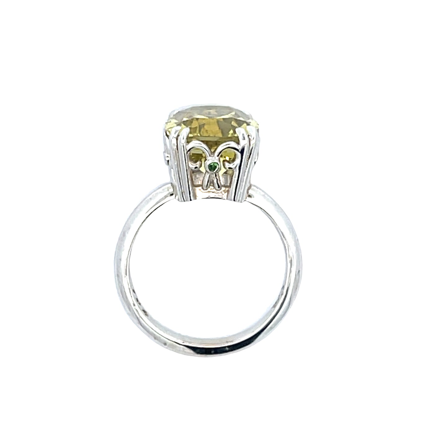 18k White Gold Ring with a Yellow Beryl and Tsavorite Garnets
