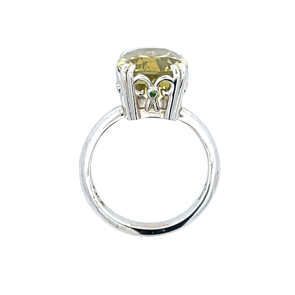 18k White Gold Ring with a Yellow Beryl and Tsavorite Garnets