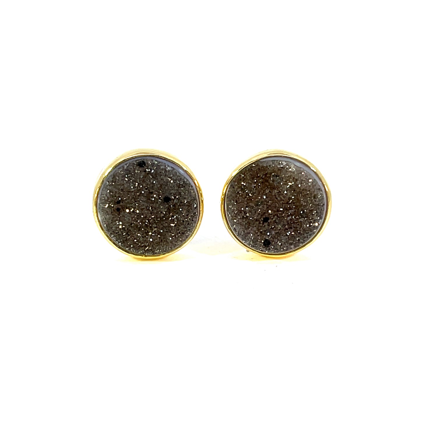 Sterling Silver and 18k Yellow Gold Dark Grey Druzy Cufflinks