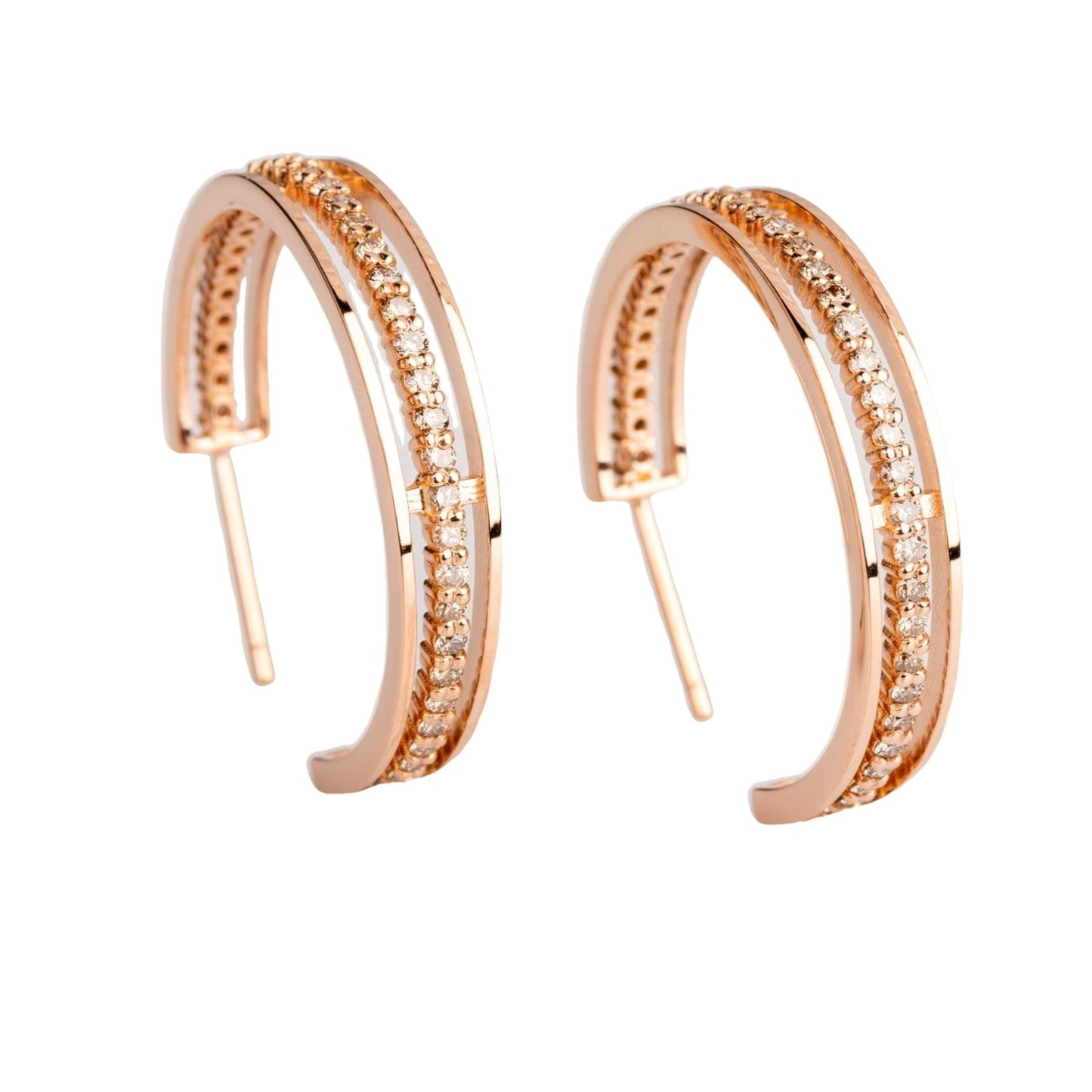 18k Rose Gold Floating Diamond Hoops