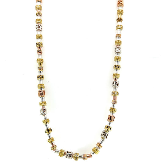 Sterling Silver, 18k Yellow and Rose Gold Rondelle Necklace