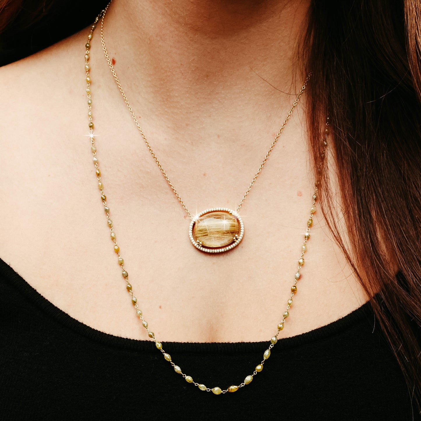 24" Yellow Gold and Yellow Diamond Bead Necklace