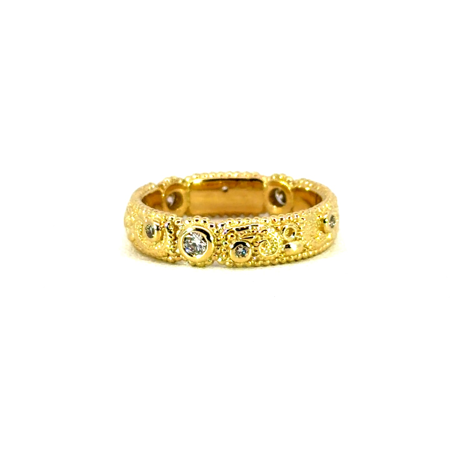 18k Yellow Gold "llyn Band" with Bezel Set White Diamonds
