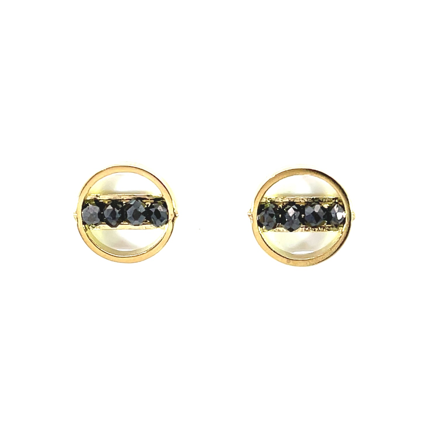 18k Yellow Gold Circle Studs with Black Diamonds